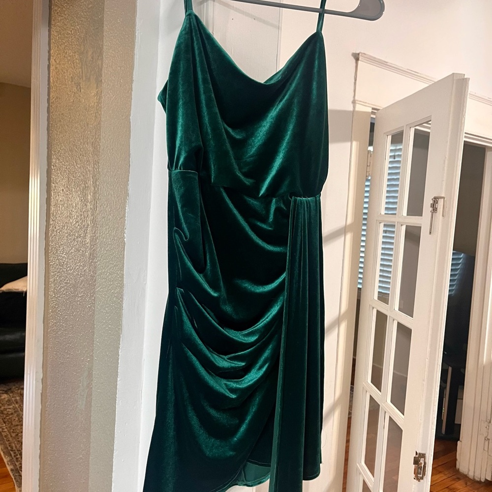 Lulu's Asymmetrical Green Velvet Dress